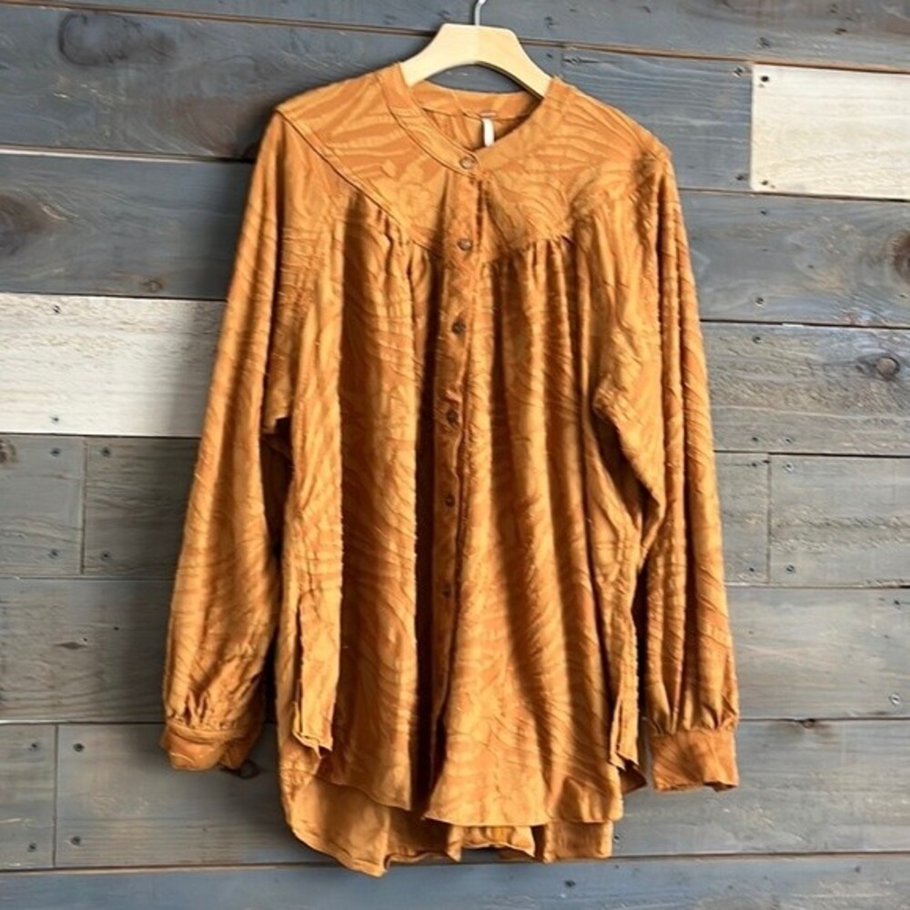 Free People Can't Stop Dreaming Flowy Pleated Tunic Blouse Gold S